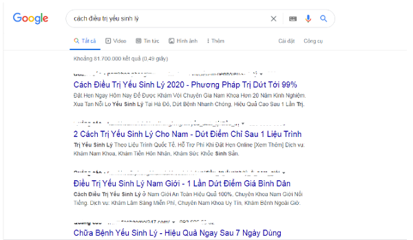Có hàng chục triệu kết quả hiện ra khi tôi tìm kiếm cụm từ “cách điều trị yếu sinh lý” trên mạng.